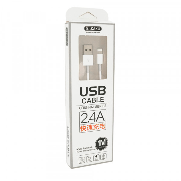 Кабель iKAKU YUANZHUANG charging data cable series for iphone, White, довжина 1м, 2,4А, BOX