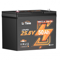 Акумуляторна батарея Li-TIME LiFePO4 25.6V 50Ач 1280Wh Bluetooth 5.0, 6000Cycles, BMS50A, ≤40mΩ, IP65, L206*B168*H211 mm, 9.6 kg