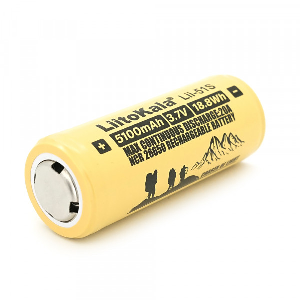 Акумулятор 26650 Li-Ion LiitoKala Lii-51S-PSB, 5100mAh (5100-5500mAh), 20A, 18.8Wh, 3.7V (2.5-4.2V), кремовий, 65.5mm x 26.8mm, ціна за 1 шт