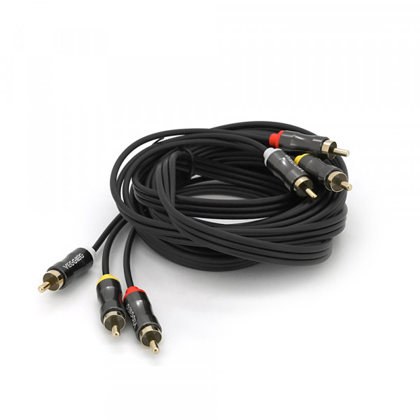 Кабель VEGGIEG AV303 Audio-Video 3хRCA (тато) => 3хRCA (тато), GOLD connector,  круглий, Black, 3,0 м, Пакет