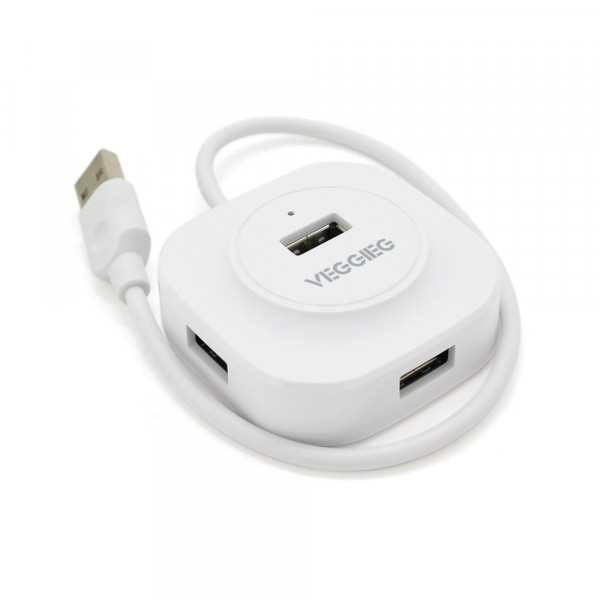 Хаб VEGGIEG V-U2407 USB 2.0 4 порта, 480Mbts, живлення від USB, White, 0,3m, Box