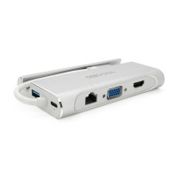 Хаб-конвертор VEGGIEG TC07-S Type-C (тато) на Type-C (мама) + USB3.0 * 3 (мама) + HDMI (мама) + RJ45, 10см, Silver, Box