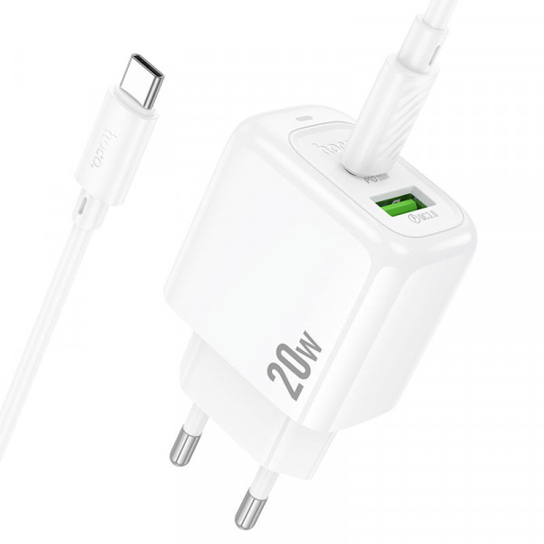 Набір СЗУ HOCO CS54A+ кабель Type-C/Type-C, 1xUSB+1xUSB-C, PD20W+QC3.0, кабель 1м, White, Box