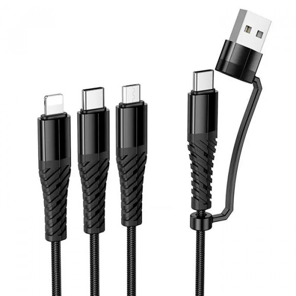 Кабель HOCO X123 USB-1 3 in 1 Micro/Iphone/Type-C, 2A, довжина 1м, Black, Box