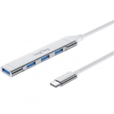 Хаб VEGGIEG V-K301 Type-C на USB 3.0/4 порту, 480Mbts, живлення від USB, 0.15m, Silver, Box