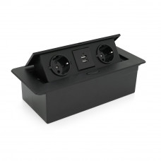 Розетка для підлоги висувна із заземленням J29L, дві розетки + 2 * USB, Input: AC 100-250V 16A, Black