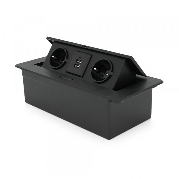 Розетка для підлоги висувна із заземленням J29L, дві розетки + 2 * USB, Input: AC 100-250V 16A, Black