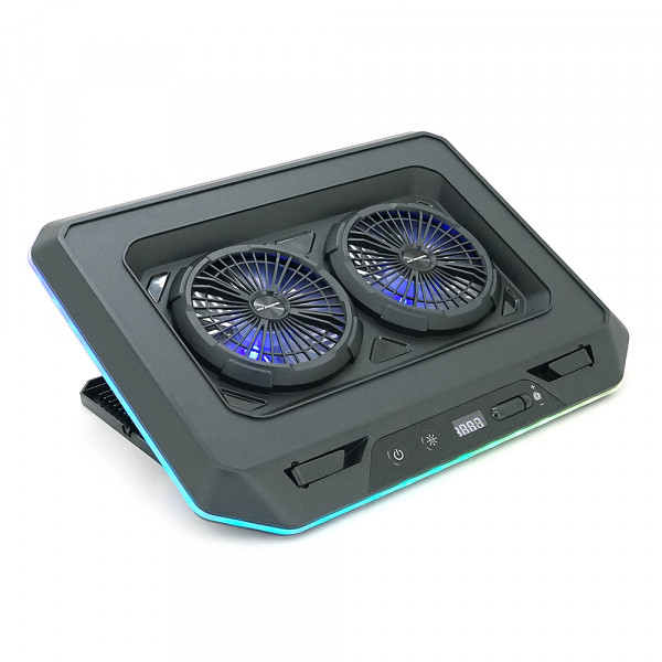 Підставка для ноутбука IceCoorel A5, до17", fan2-125*15 мм 2200±10% RPM, корпус пластик, 1-USB+1-TYPE C, 420x320x55mm, RGB-11режимів, Box Q8