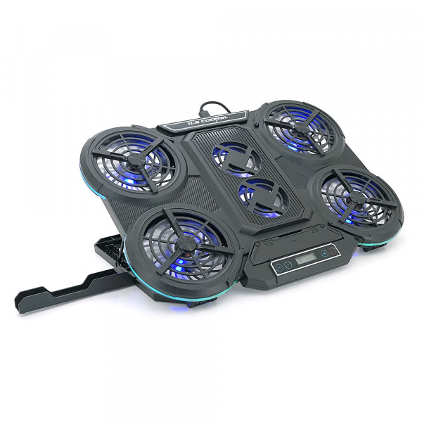 Підставка під ноутбук IceCoorel Q6, до17", fan4-100*15/2-70*15 мм, корпус пластик, 2 USB-порти + LCD display, 410x285x35mm, RGB-10 режимів, Box Q8