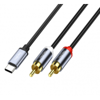 Кабель VEGGIEG V-A621 TypeC => 2хRCA (тато), GOLD Jack, круглий, Gray, 1.5 м, Пакет