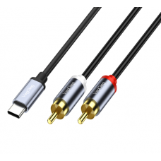 Кабель VEGGIEG V-A621 TypeC => 2хRCA (тато), GOLD Jack, круглий, Gray, 1.5 м, Пакет