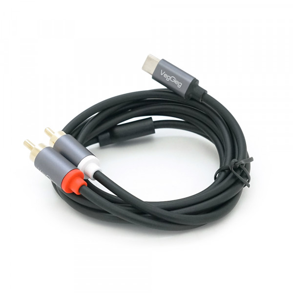 Кабель VEGGIEG V-A621 TypeC => 2хRCA (тато), GOLD Jack, круглий, Gray, 1.5 м, Пакет
