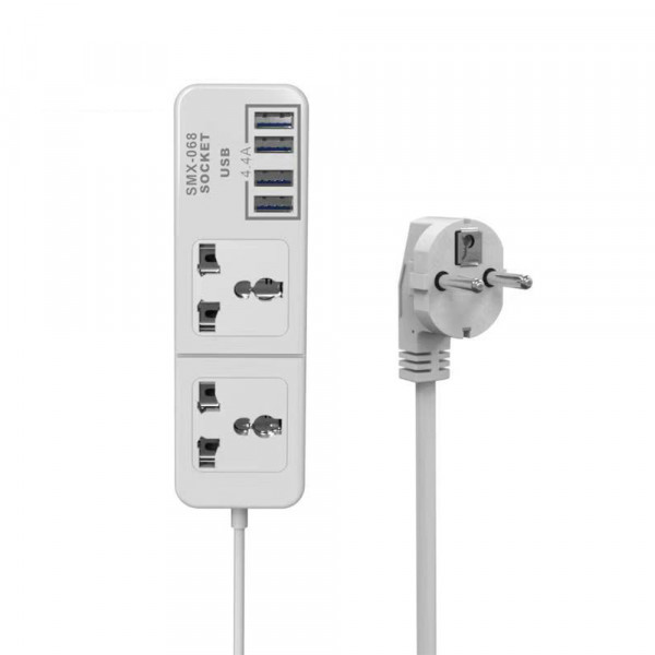 Мережевий подовжувач Senmaxu SMX-068, 2 Universal Socket + 4 USB, 1,5м, Black, Box