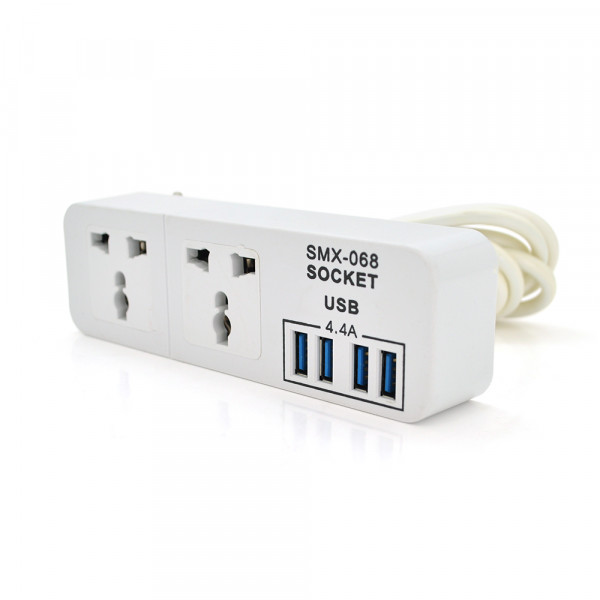Мережевий подовжувач Senmaxu SMX-068, 2 Universal Socket + 4 USB, 1,5м, Black, Box