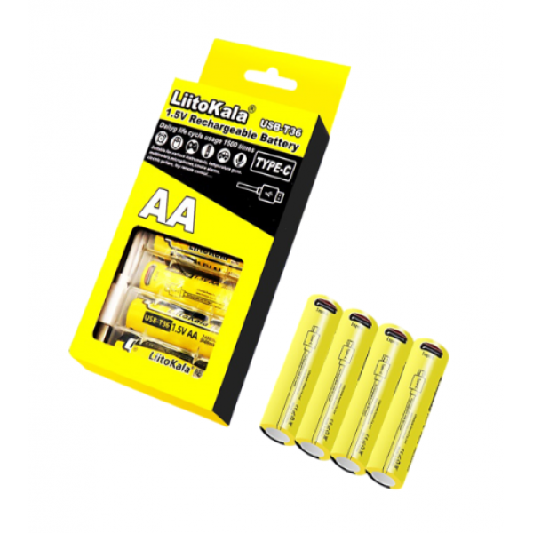 Акумулятор LiitoKala USB-T36 1.5V/AA 1.5V AA 2400mAh/3600mWh, Li-ion Rechargeable Battery, Type-C, Charging current:300mAh,в блістері 4шт,ціна за 4шт