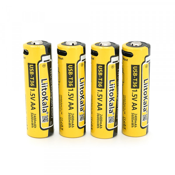 Акумулятор LiitoKala USB-T36 1.5V/AA 1.5V AA 2400mAh/3600mWh, Li-ion Rechargeable Battery, Type-C, Charging current:300mAh,в блістері 4шт,ціна за 4шт