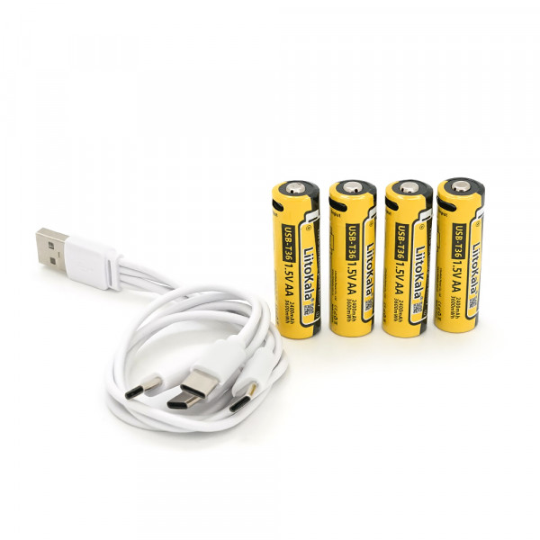 Акумулятор LiitoKala USB-T36 1.5V/AA 1.5V AA 2400mAh/3600mWh, Li-ion Rechargeable Battery, Type-C, Charging current:300mAh,в блістері 4шт,ціна за 4шт