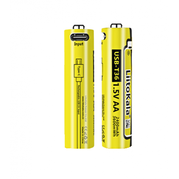 Аккумулятор LiitoKala USB-T36 1.5V/AA 1.5V AA 2400mAh/3600mWh, Li-ion Rechargeable Battery, Type-C, Charging current: 300mAh, цена за 1шт