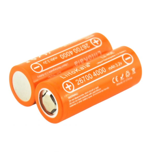 Аккумулятор 26700 Lifepo4 LiitoKala Lii-40E, 4000mah （4100-4200mah）, 3.2V (2.75-4.2V), Orange, 71mm x 26.5mm, цена за 1 шт