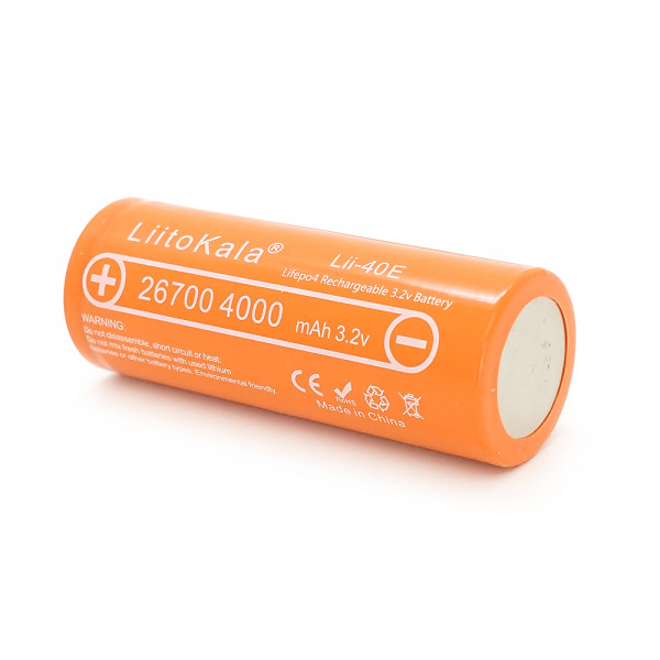 Аккумулятор 26700 Lifepo4 LiitoKala Lii-40E, 4000mah （4100-4200mah）, 3.2V (2.75-4.2V), Orange, 71mm x 26.5mm, цена за 1 шт