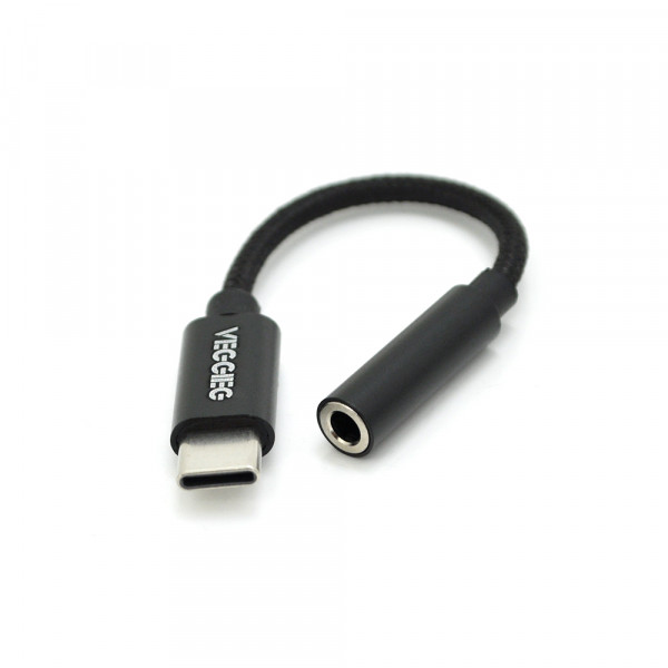 Перехідник VEGGIEG TC-203 Type-C(M) => Jack 3.5mm(F), 5см, Black, Пакет