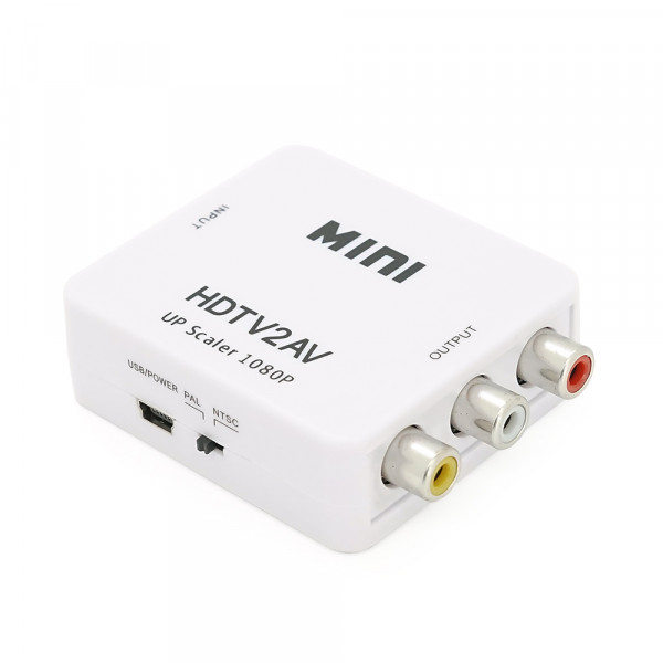 Конвертер Mini, HDMI to AV, ВИХІД 3RCA (мама) на ВХІД HDMI (мама), 720P / 1080P, White, BOX