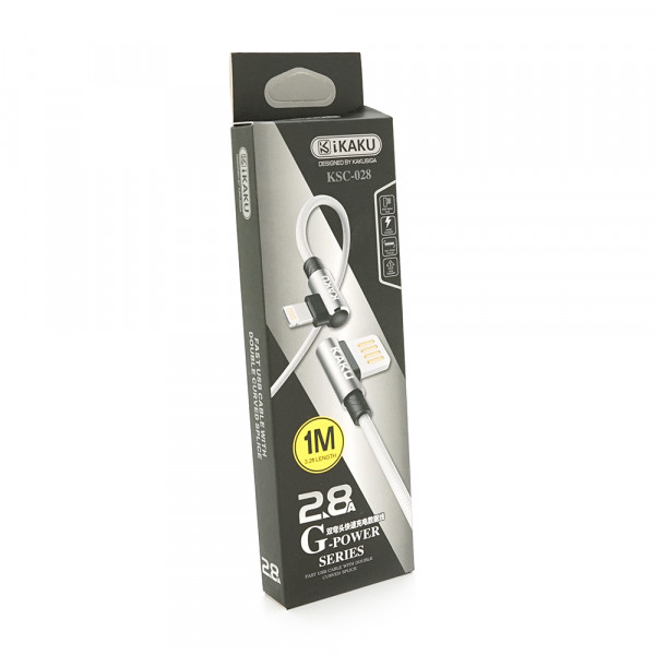 Кабель iKAKU KSC-028 JINDIAN charging data cable for iphone, Silver, довжина 1м, 2.4A, BOX