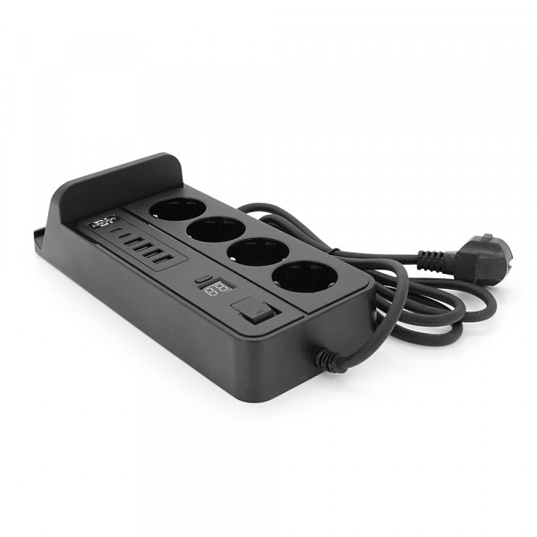 Мережевий фільтр із захистом від перенапруги G12H, 4 Socket + 4 USB 3,2А + 2 Type-C + бездротова зарядка + таймер, 2м, Black, Box