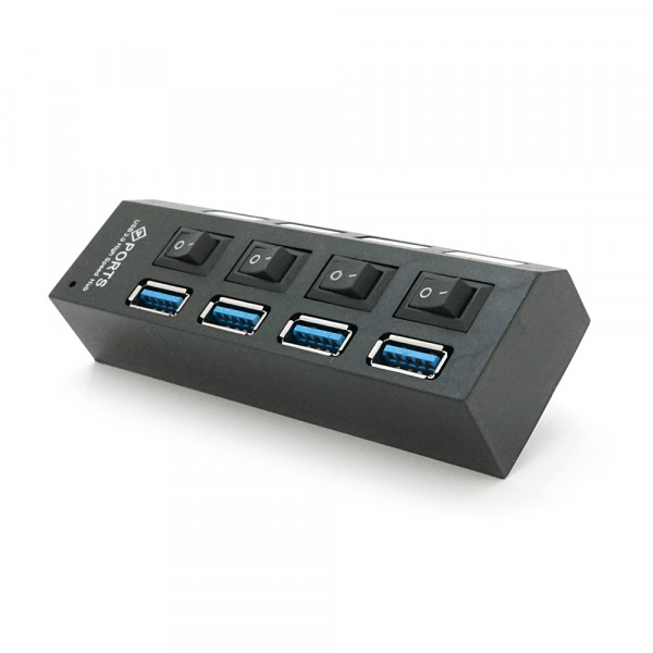 Хаб USB 3.0, 4 порти, з перемикачами, підтримка до 1TB, Пакет