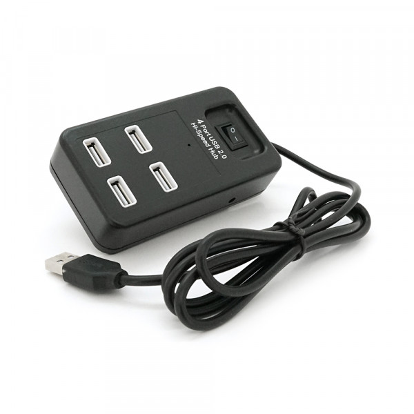 Хаб USB 2.0 4 порти, Black, 480Mbts живлення від USB, з вимикачем, Blister Q100