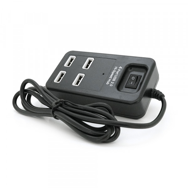 Хаб USB 2.0 4 порти, Black, 480Mbts живлення від USB, з вимикачем, Blister Q100
