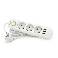 Мережевий фільтр F03U, 3 розетки EU + 3 USB, 1.5 м, перетин 3х0, 75мм, 2500W, White, Bag