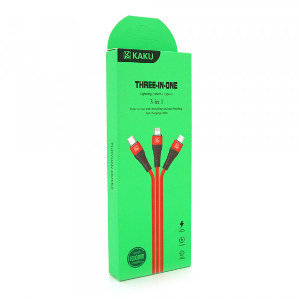 Кабель KSC-296 TUOYUAN charging data cable 3 in 1 Micro / Iphone / Type-C, довжина 1м, Red, BOX