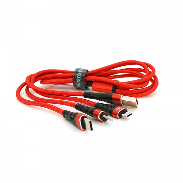 Кабель KSC-296 TUOYUAN charging data cable 3 in 1 Micro / Iphone / Type-C, довжина 1м, Red, BOX
