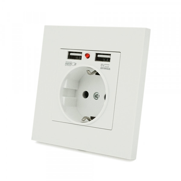 Розетка врізна, Input: AC 100-250V 16A, 2-USB- виходу, White