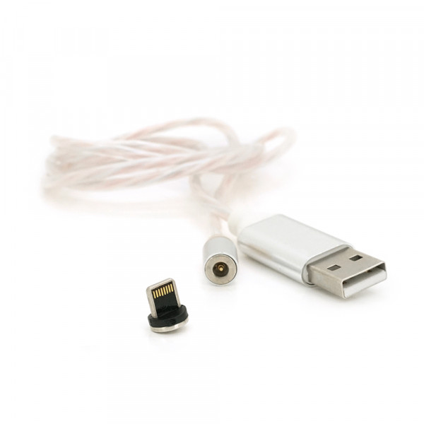 Магнітний кабель світиться USB 2.0 / Lighting, 1m, 2А, Silver, OEM