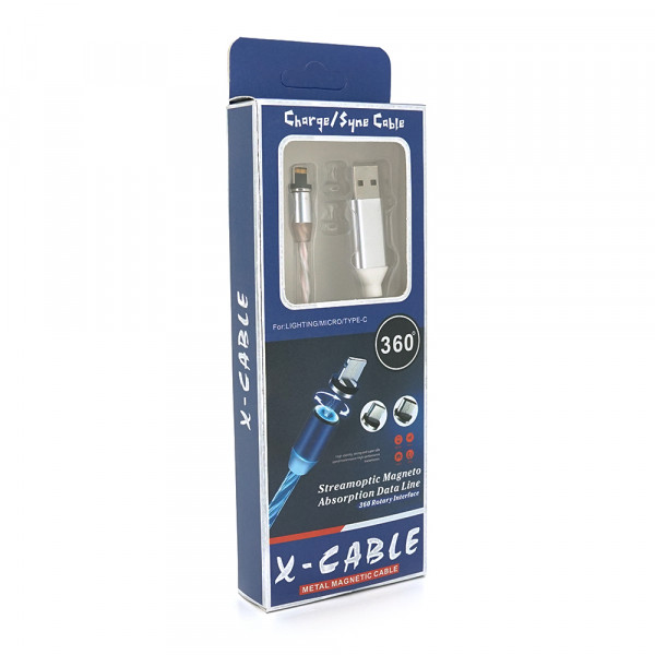 Магнітний кабель світиться USB 2.0 / Lighting, 1m, 2А, Silver, OEM