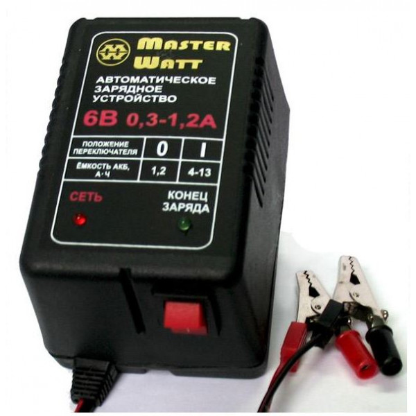Автоматичне ЗУ для акумулятора 6V (1,3-13Ah) (MF,WET,AGM,GEL,NICD,NIMH), 180-240V, Ток заряду 0.3-1.2A, крокодили в комплекті