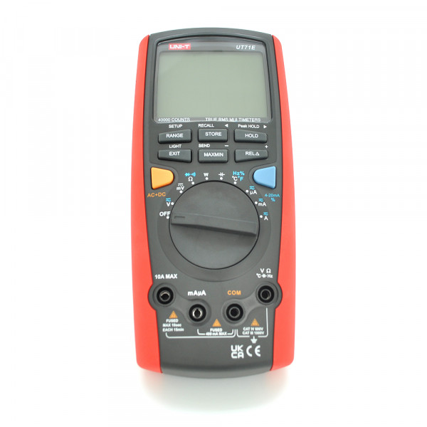 Мультиметр UNI-T UT71E Вимірювання: V, A), Ω, F, Hz, °C/°F, DUTY, 4-20мА, W (True RMS). Функції: Data Hold, Peak Hold, Min/Max, REL, продзвонювання