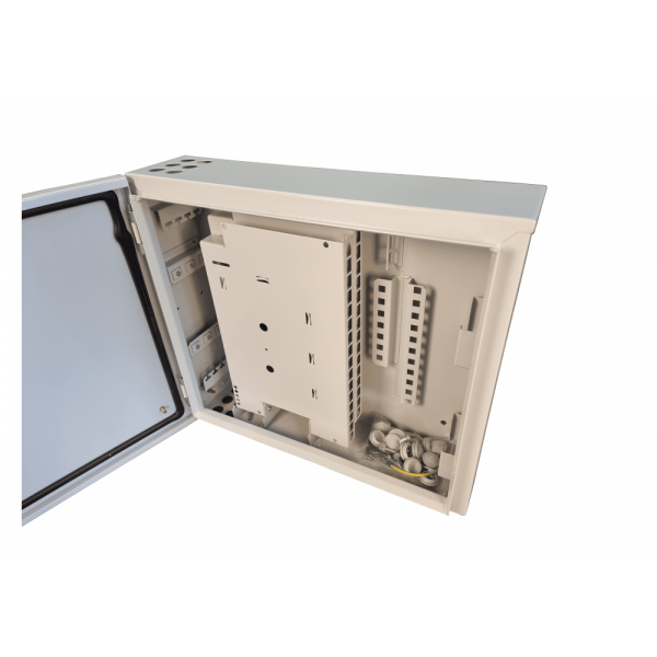 Оптобокс комутаційний VAGOS PON(FTTH) 440х500x140 під адаптери SC-32шт/LC-64шт, 8 вводів кабелю, 6 відкидних кросових модулів