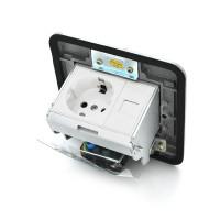 Розетка універсальна + 1 Shuko + 1RJ-45 висувна із заземленням J02L, Input: AC 100-250V 13A, Silver