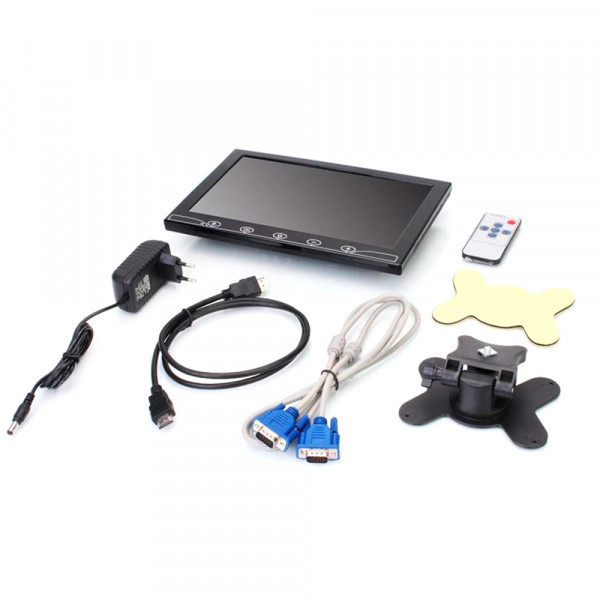 Монітор для відеоспостереження 10.1 ", AV + VGA + HDMI + RCA  роз'єми, 1024 * 600ips, 12-24V, BOX
