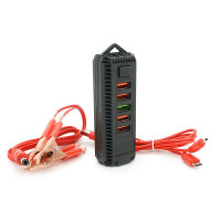 Портативний HUB ZS-11/3  із крокодилами на 5*USB2.0 (2,4А), led, живлення 12В, Black, Box