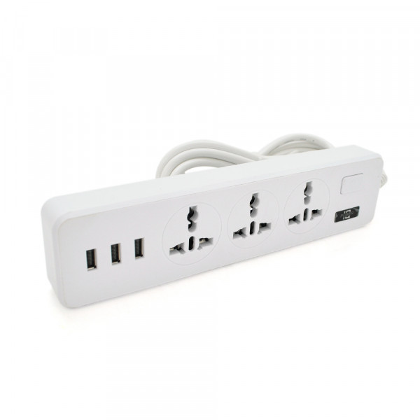 Мережевий фільтр ТВ-Т13, 3 розетки + 3 USB, 2 м, перетин 3х0,75мм, 2500W, White, Box