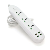 Мережевий фільтр ТВ-Т16, 3 розетки + 4 USB, 2 м, перетин 3х0,75мм, 3000W, White, Box