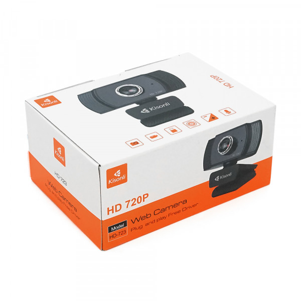 Вебкамера із мікрофоном Kisonli HD-723, 720P 30fps, пласт. корпус, Black, BOX