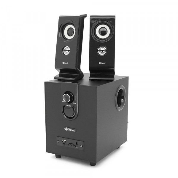 Колонки 2.1 Kisonli TM-9200A, для ПК та ноутбука, живлення 220V + jack 3.5mm, 5W+2x3W, 20Hz-20KHz, з сабвуфером, bluetooth, Black, BOX,