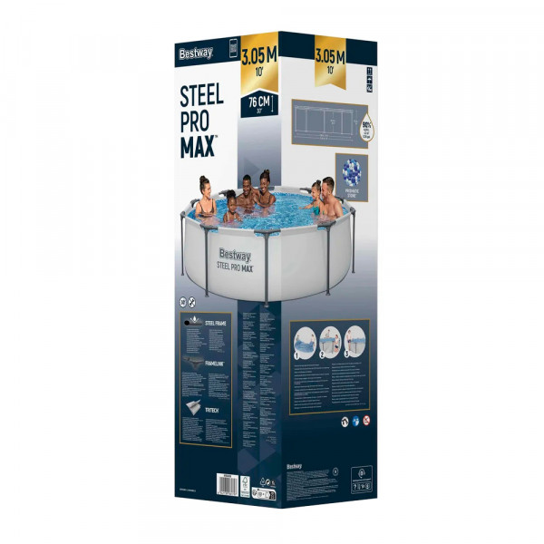 Каркасний басейн "Steel Pro Max". 305х76см. Об'єм 4678 літрів. Зливний клапан. Вага 20 кг. Box