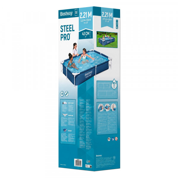 Каркасний басейн "Steel Pro". 221х150х43см. Об'єм 1200 літрів. Зливний клапан. Вага 11,5 кг. Box