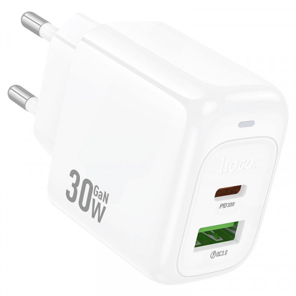 Набір СЗУ HOCO CS55A + кабель Type-C/Type-C 1xUSB+1xUSB-C, PD30W+QC3.0, кабель 1м, White, Box